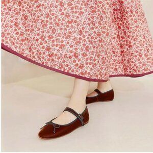 Miss left Burnt Sienna Bowknot Ankle Strap Mary Jane Round Toe Ballet Flats